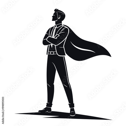 black silhouette of confident leader with crossed arms, dominant choleric personality character standing isolated on white background