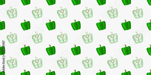 bell pepper seamless pattern. paprika seamless pattern. whole and sliced green bell pepper background illustration