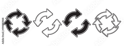 A set of four black and white recycling arrows