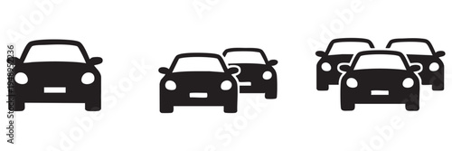 Three black car silhouettes facing forward for traffic concept