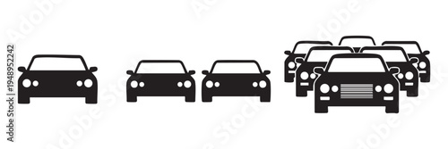 A group of cars in a row for traffic concept on a with varying distances