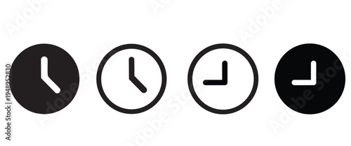 Four different clock icons for timer and alarm concept  in black and white