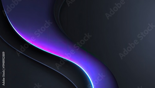 Abstract smooth curves layered dark shades, glowing purple/pink, elegant digital art