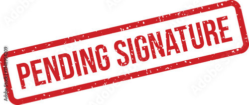 Bold red grunge rubber stamp text clearly displaying PENDING SIGNATURE on a pristine white surface