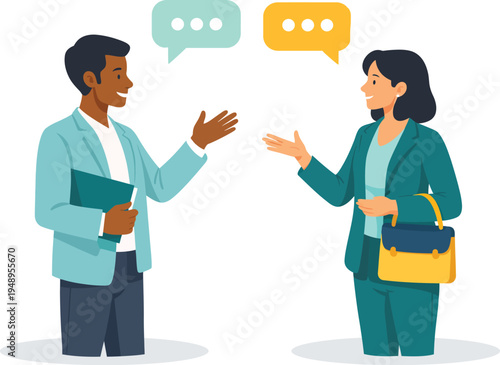 A man and a woman engaged in a professional conversation