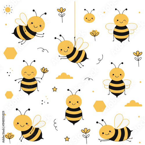 Detailed vintage honey bee vector illustration with intricate wing patterns, hand drawn style isolated on white background.