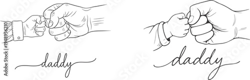 Daddy And Baby Fist Bump Line Art Illustration