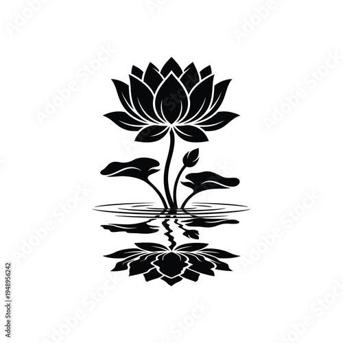 Lotus flower silhouette with water reflection for yoga studio branding spa wellness logo and meditation health lifestyle design.