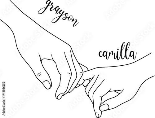 Romantic Pinky Promise Hands Line Art Illustration