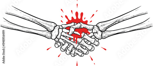 Skeleton Handshake With Blood Gothic Illustration