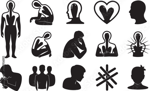 Collection of human silhouette icons showing various emotional and physical states