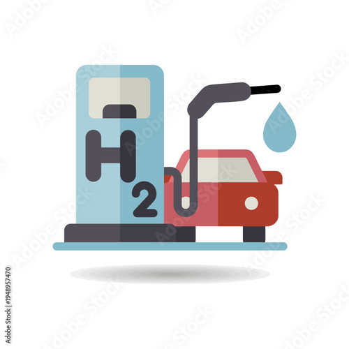 Hydrogen refueling station with car outline vector icon