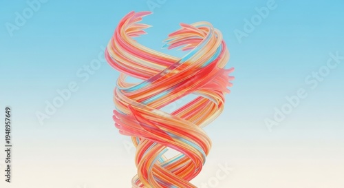 Colorful Abstract Swirl of Vibrant Ribbons Against a Soft Gradient Sky