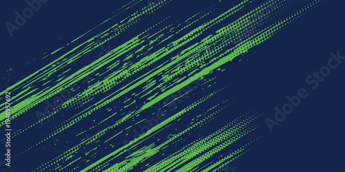 Abstract dynamic brush strokes background, lime green and navy blue grunge paint texture, energetic diagonal lines for sports design, racing, and urban poster.