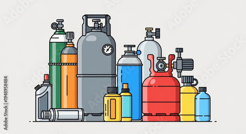 Diverse Collection of Gas Cylinders and Containers Illustration.