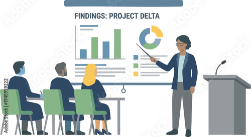 Business woman presenting project data findings to colleagues
