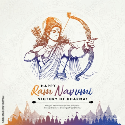 Lord Rama archer line art illustration Ram Navami victory of dharma spiritual design