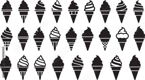 Black and White Ice Cream Cone Silhouette Pattern Background