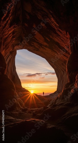 Cave Archway Sunset Silhouette - A Majestic View.
