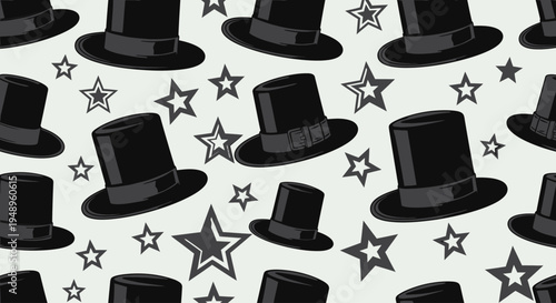 Black Top Hats with Stars Pattern.