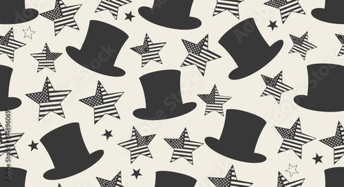 Black Top Hats Pattern Design Elements.