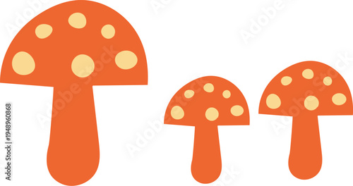 Three red mushrooms with yellow spots