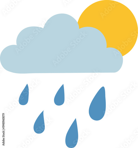 Weather icon with cloud, sun, and raindrops