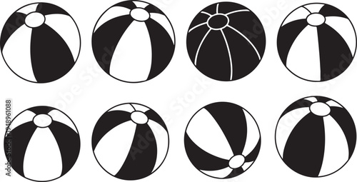 Black and White Beach Ball Illustrations in Various Positions