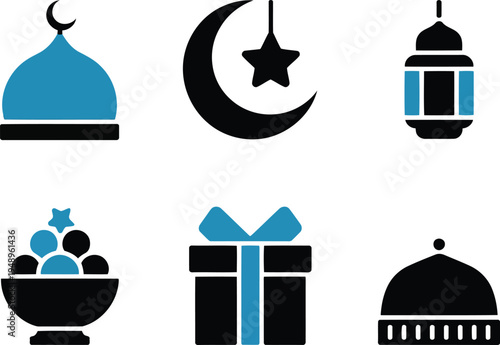 Diverse Graphic Icons Showcasing Essential Islamic Celebration Concepts for Festive and Cultural Design Projects