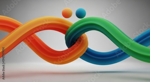 Interconnected Abstract Forms Symbolizing Infinity and Teamwork with Spheres