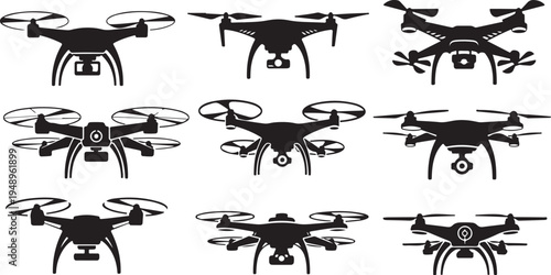 Collection of various drone designs and styles in black