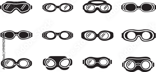 Collection of various goggles and safety glasses icons