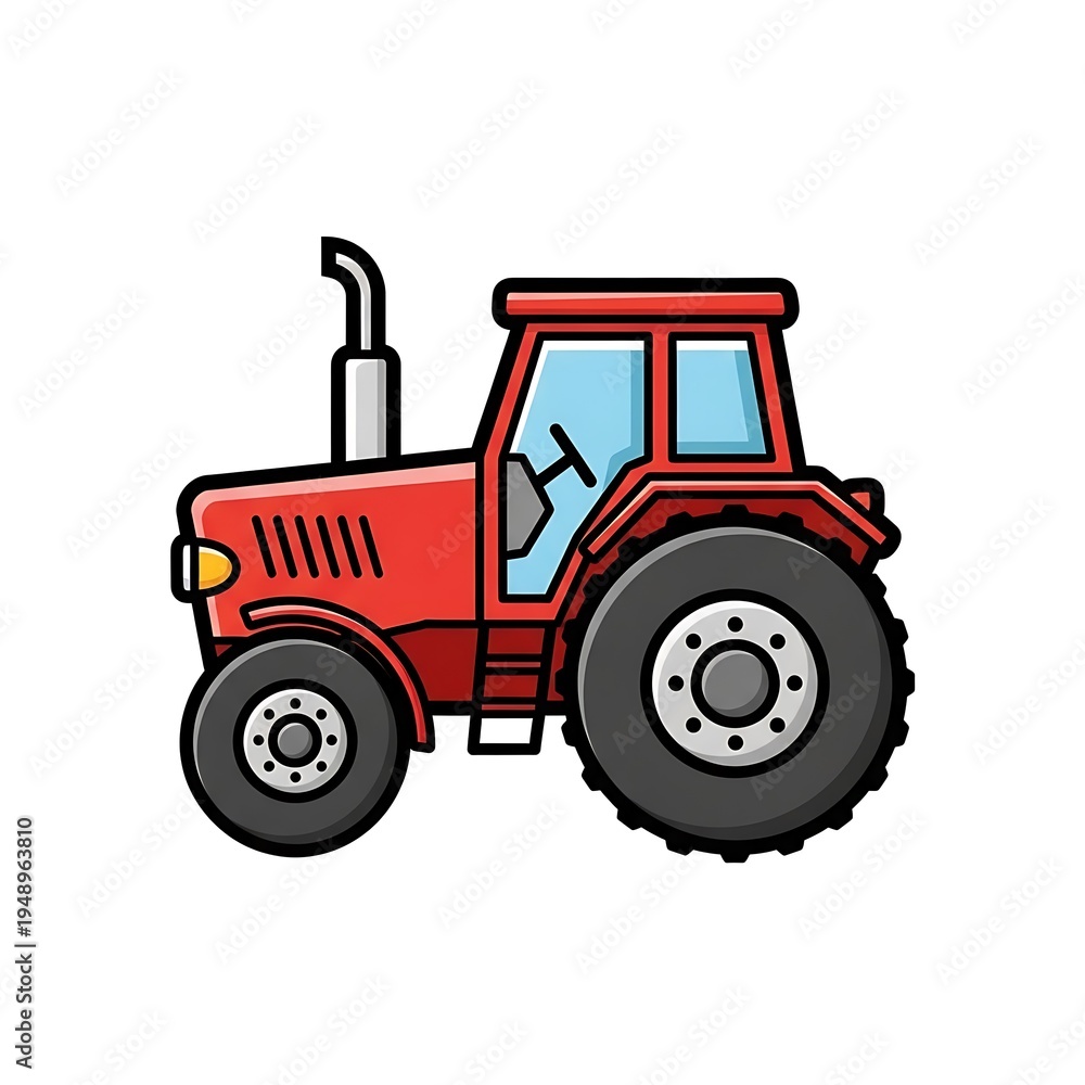 Obraz premium Red cartoon tractor vehicle.