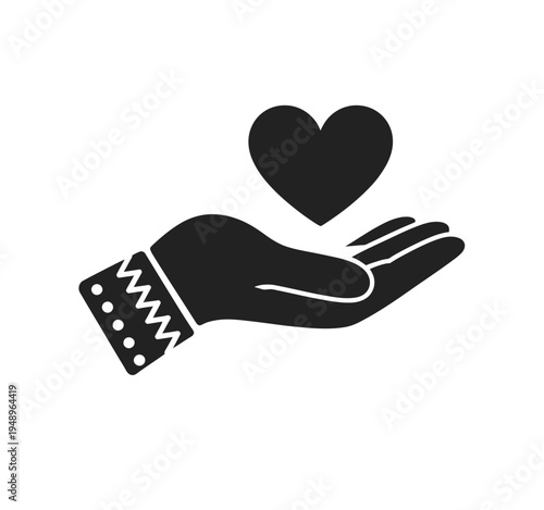 Black and white hand with heart symbol above it