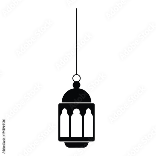 Black and white hanging lantern with three windows and a hanging loop