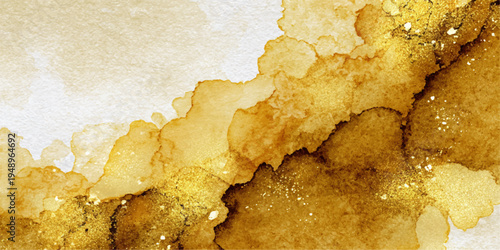 Abstract watercolor background with textured golden elements, evokes a sense of luxury and sophistication, the artwork has a sense of modern touch.