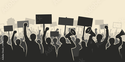 Protesters march through city streets with signs and megaphones loudly