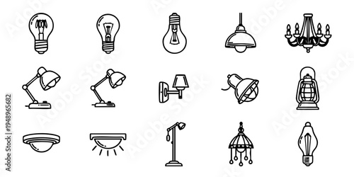 Various lamps and lighting fixtures are displayed in a collection.
