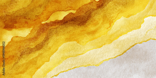 Golden Abstract Watercolor Painting : A beautiful abstract watercolor painting, featuring dynamic swirls of gold and yellow. This artwork will elevate any project with its elegance and fluid movement.