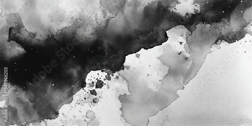 Abstract monochrome ink art piece depicts an expressive composition with dark, contrasting and evocative brushstrokes, creating a visually striking aesthetic.