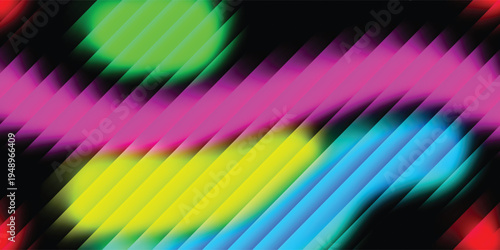 Abstract Futuristic Neon Background with Vibrant Slanted Glowing Stripes and Dark Gradients