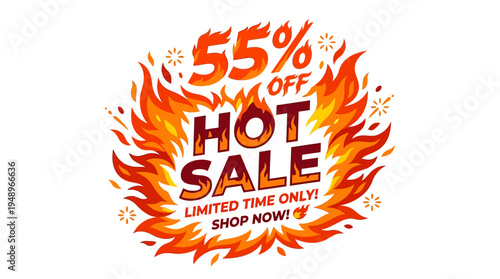 Fiery Hot Sale 55% Off Discount Badge