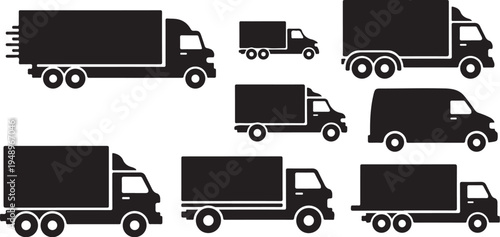 Collection of various black truck silhouettes on white background