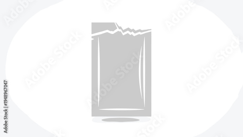 Illustration of a silver sample sachet for beauty products featuring a jagged edge for convenient tearing and opening.