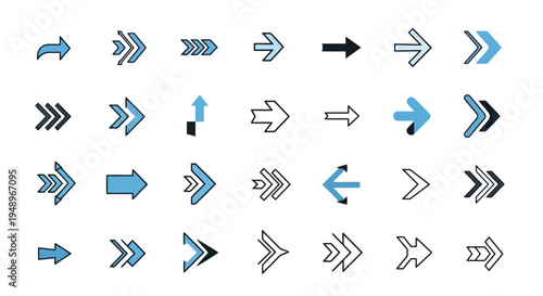 A collection of various arrow icons pointing in different directions and styles