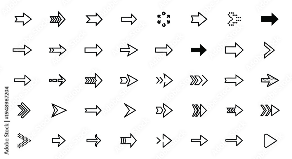 Naklejka premium A collection of various arrow icons pointing in different directions and shapes
