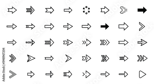 A collection of various arrow icons pointing in different directions and shapes