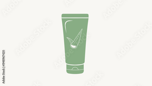 Green tube of aloe vera gel or skincare cream featuring a leaf illustration for natural and soothing skin treatments.