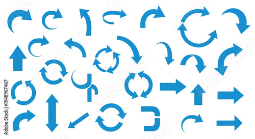 A collection of various arrows and symbols pointing in different directions