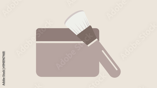 Muted tan colored icon of a cosmetic jar and a makeup brush presented in a soft minimal flat design style.